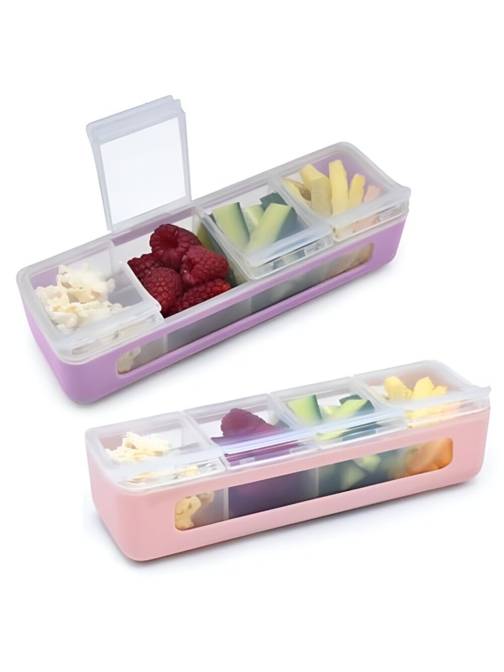 Snackle Box | 4 Compartment Divided Snack Container with Individual Lid,